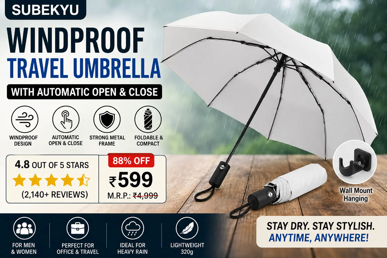 SUBEKYU Windproof Travel Umbrella Review